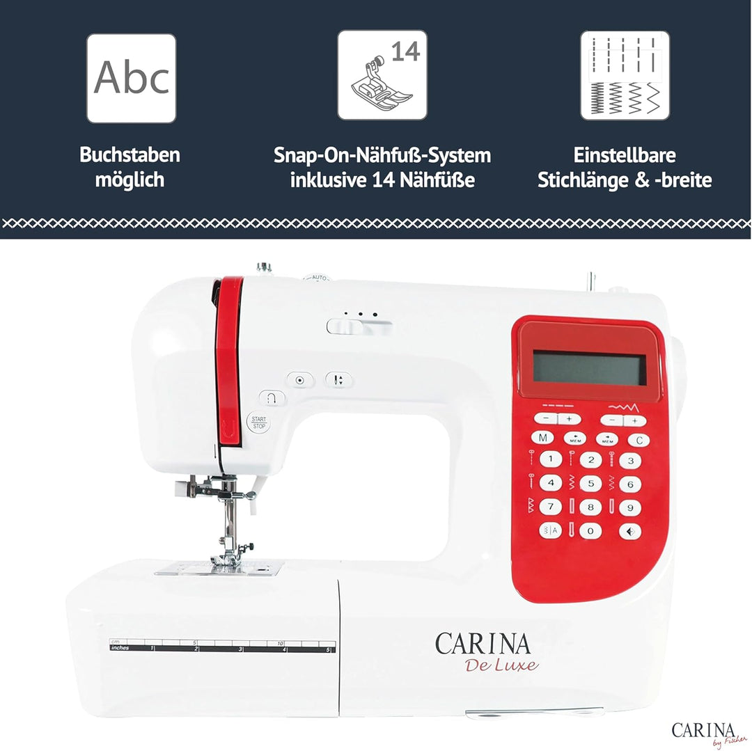 CARINA Nähmaschine De Luxe I 197 Stichprogramme I Einfädelhilfe I 7 Knopflöcher I Nähen ohne Fussanl