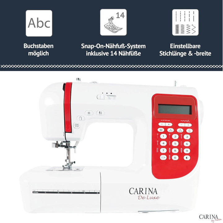 CARINA Nähmaschine De Luxe I 197 Stichprogramme I Einfädelhilfe I 7 Knopflöcher I Nähen ohne Fussanl