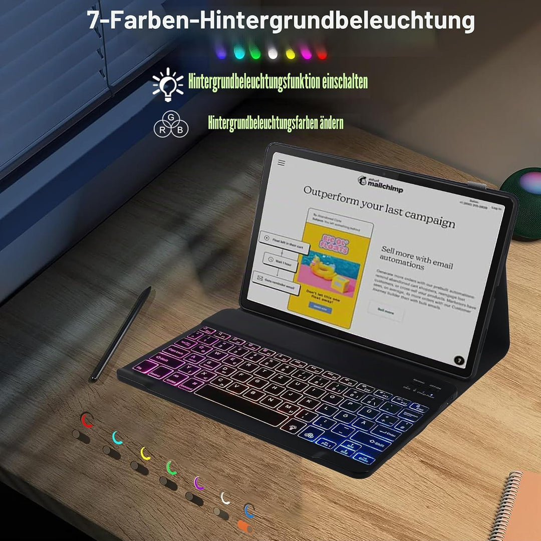SUEEWE Tastatur Hülle für Lenovo Tab M11 11" 2024 (TB330FU), TPU Rückseite Hülle mit 3 Bereich 7 Far