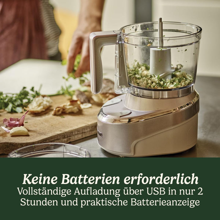 CUISINART RMC100E Mini-Zerkleinererer, kabellos, Li-Ion-Akku, USB-Ladegerät, spülmaschinenfestes Zub