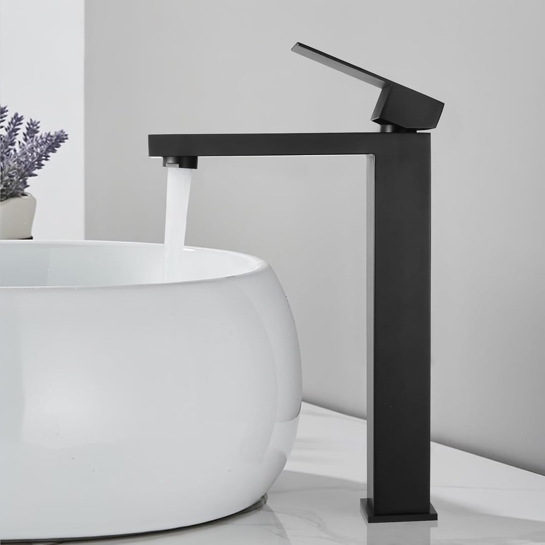 BONADE Waschtischarmatur Schwarz Hoch, Wasserhahn Bad Schwarz, 24cm hohem Auslauf waschbeckenarmatur