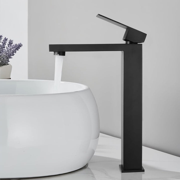 BONADE Waschtischarmatur Schwarz Hoch, Wasserhahn Bad Schwarz, 24cm hohem Auslauf waschbeckenarmatur