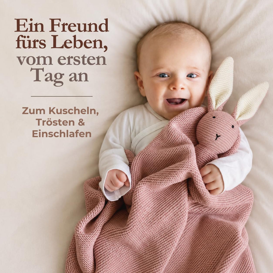 DIKOS® Original Babydecke SCHMUSE-HASE rosa | 100% Bio-Baumwolle Neugeborenen Decke | nachhaltige Ku