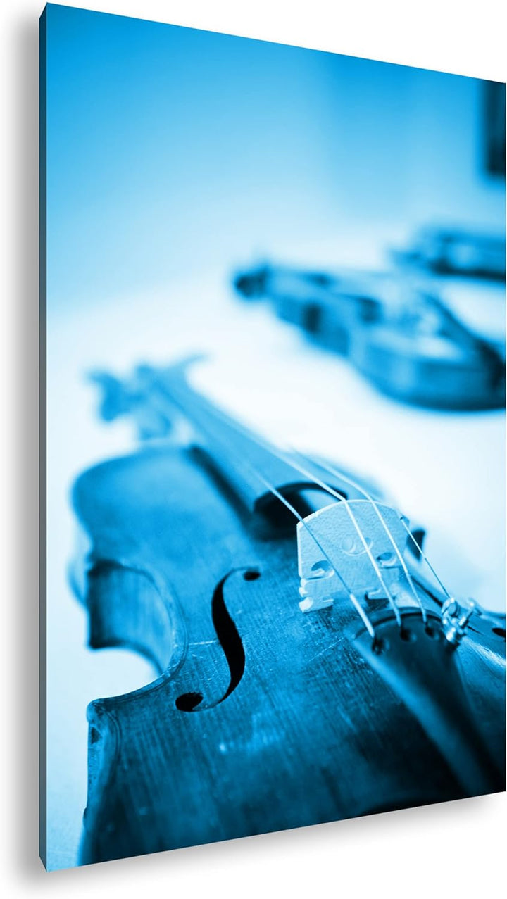 deyoli klassische Geigen und Violinen Format 80x60 Effekt: Monocrome Blau als Leinwandbild, Motiv fe
