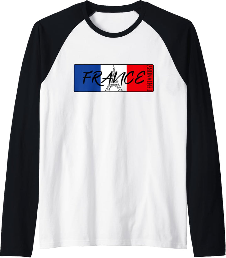 Frankreich Eiffelturm Flagge Band Badge Raglan