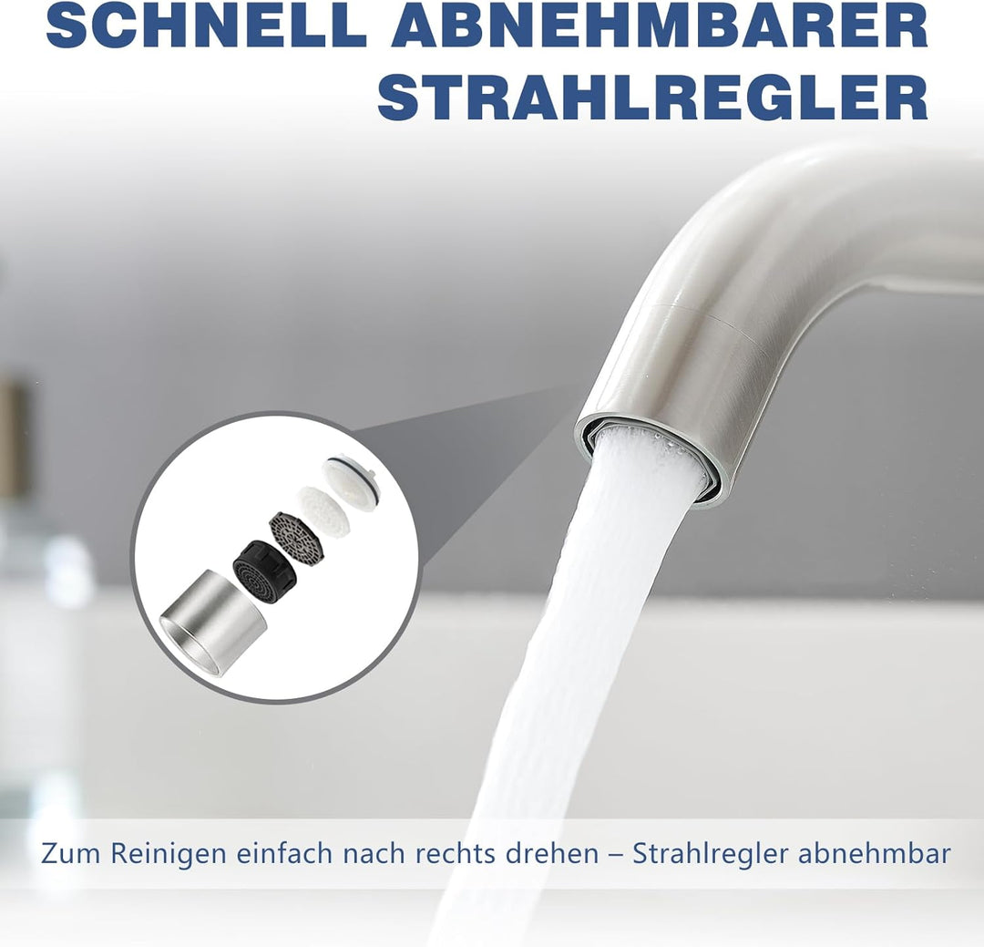 Wasserhahn Bad, Einhebelmischer für Waschbecken, Moderne Badarmatur in Schwarz, Einlochmontage (Gebü