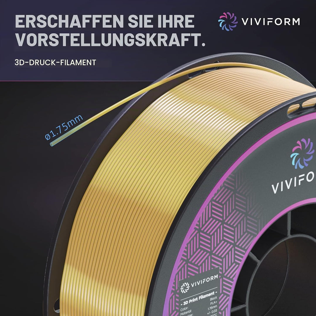 Viviform silk PLA Filament für 3D Drucker | 1kg Rolle | ∅1,75mm +/- 0,03mm | Gold metallic, VF-PLA50