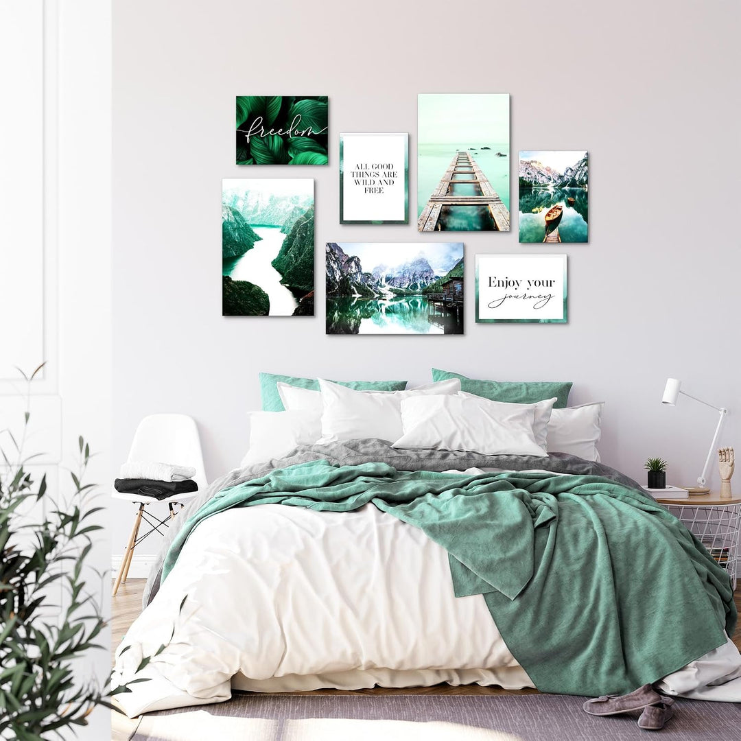 Novart Wandbilder Berge und See - KOMPLETT AUFHÄNGFERTIG - Natur Türkis Wohnzimmer Schlafzimmer - 7