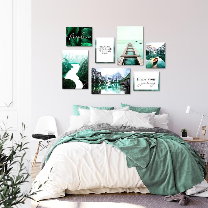 Novart Wandbilder Berge und See - KOMPLETT AUFHÄNGFERTIG - Natur Türkis Wohnzimmer Schlafzimmer - 7