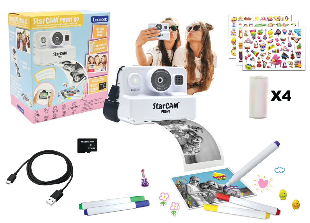 Lexibook, StarCAM Print HD, Kamera mit Sofortdrucker, Foto-, Video-, Selfie-, Musik- und Spielfunkti