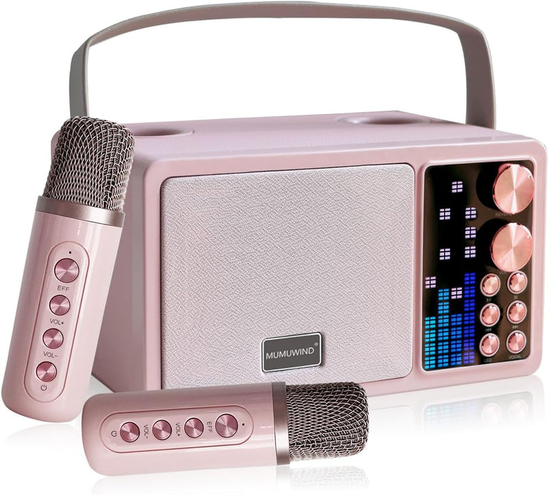 Karaoke Anlage mit 2 Mikrofonen, Mini Karaoke Maschine mit 7 Stimmeffekten, tragbare Bluetooth Karao