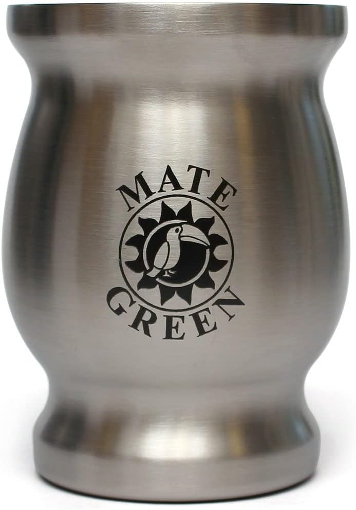Yerba Mate-Tee Set fur Zwei Edestahl Termomate Becher Schwarz und Silver | Bombilla Stohhalm fur mat