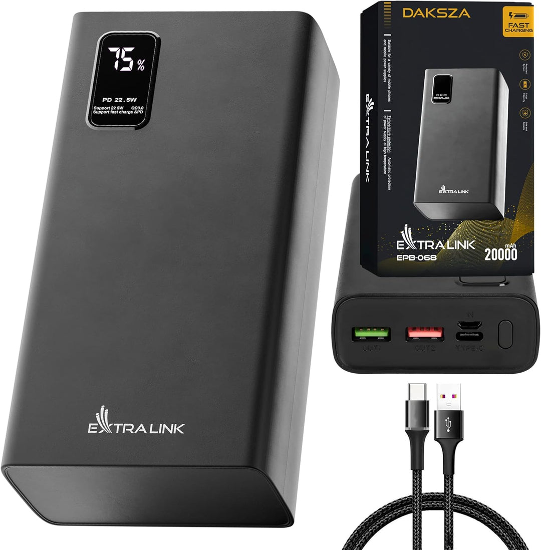 Powerbank 20000mAh Powerbank Schnellladefunktion bis zu 22,5W Power Bank USB C Micro-USB Robustes Ge