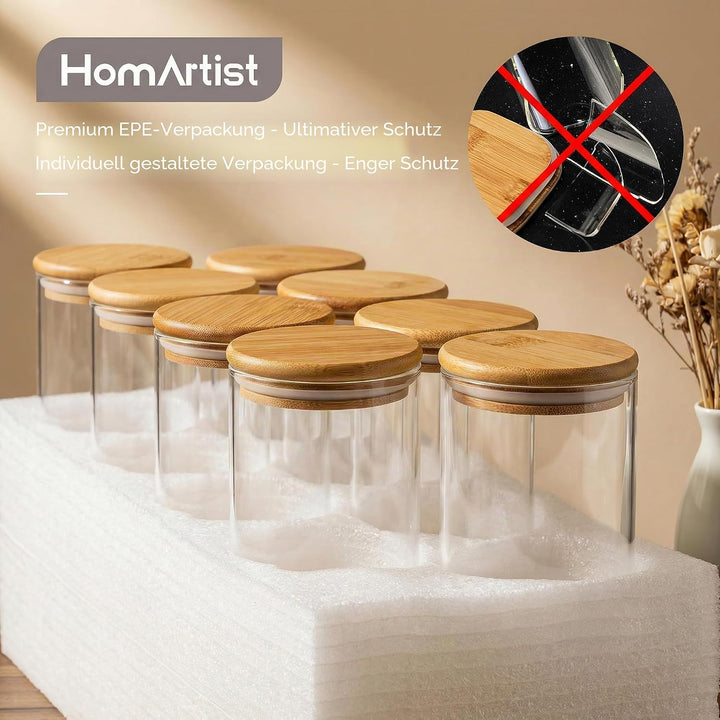 HomArtist Glasdosen mit Bambusdeckel 34 FL OZ [8er Set], Glasdosen mit luftdichtem Deckel, Glasbehäl