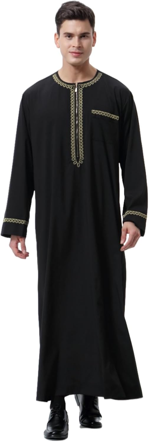 Kaftan Herren Lang Gebetskleidung für Männer Islamische Kleidung Herren Muslim Kleid Langarm Arabisc