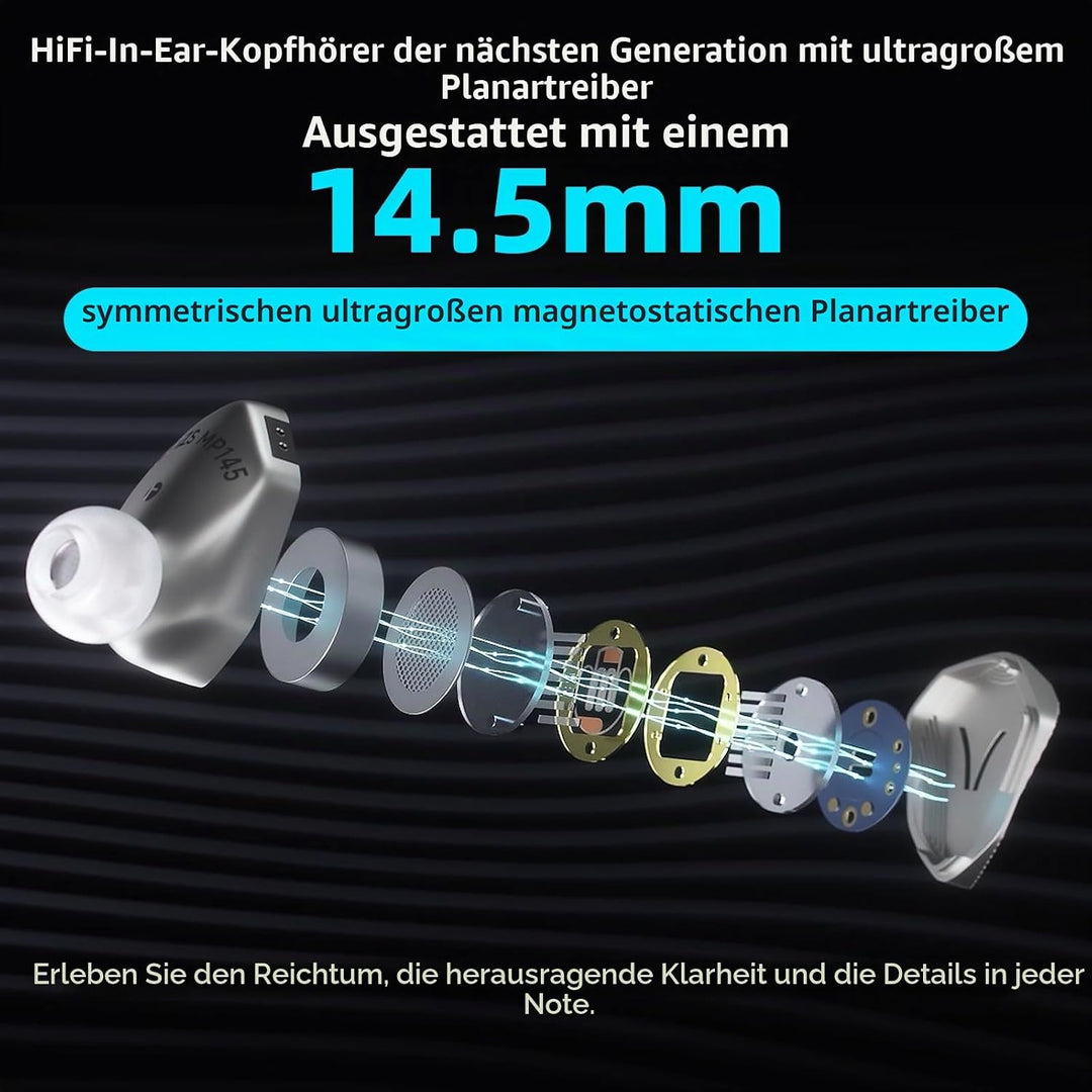 Hidizs MP145 HiFi-In-Ear-Monitore mit magnetischem Treiber, flach, ultradünn, 14,5 mm, ergonomisches