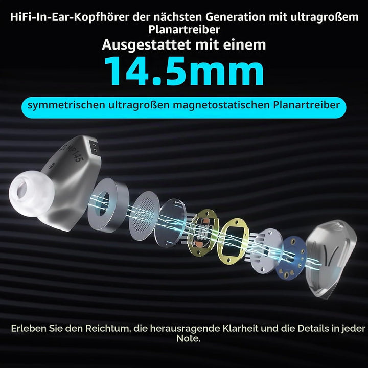 Hidizs MP145 HiFi-In-Ear-Monitore mit magnetischem Treiber, flach, ultradünn, 14,5 mm, ergonomisches