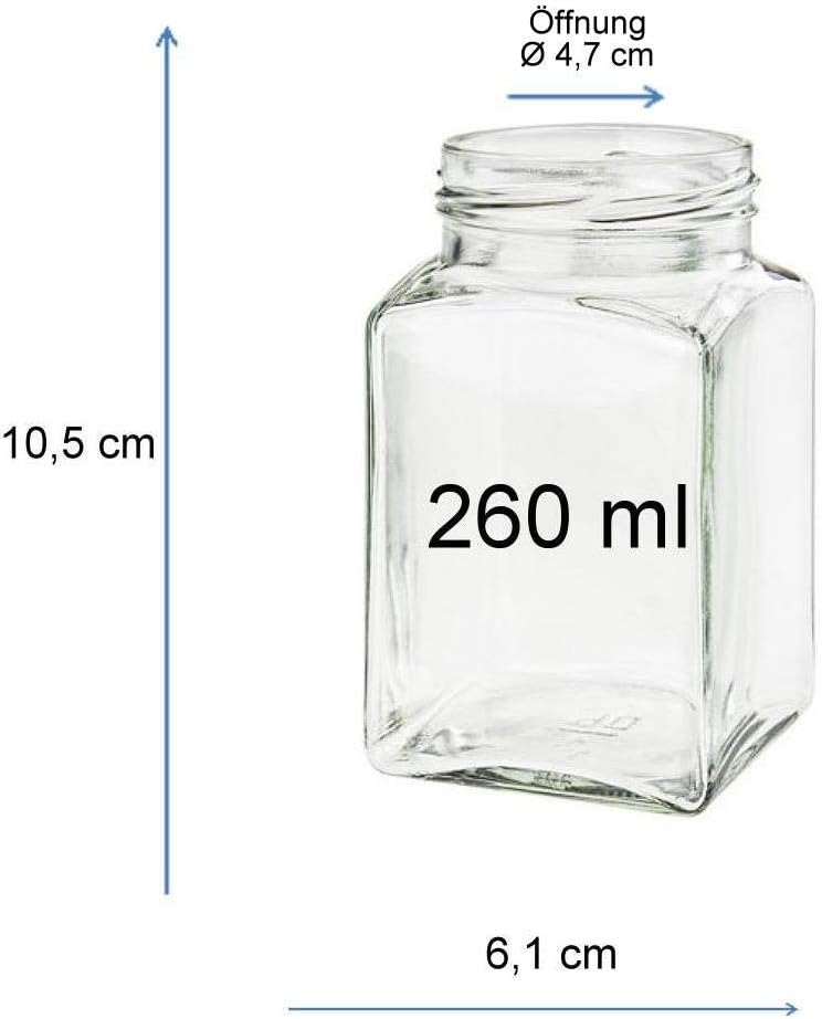 12 eckige Gewürzgläser 260 ml inkl. 24 Gewürzetiketten Deckelfarbe Gold