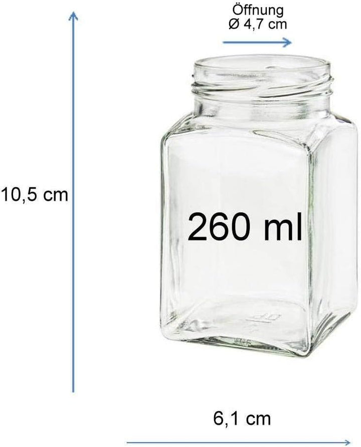 12 eckige Gewürzgläser 260 ml inkl. 24 Gewürzetiketten Deckelfarbe Gold