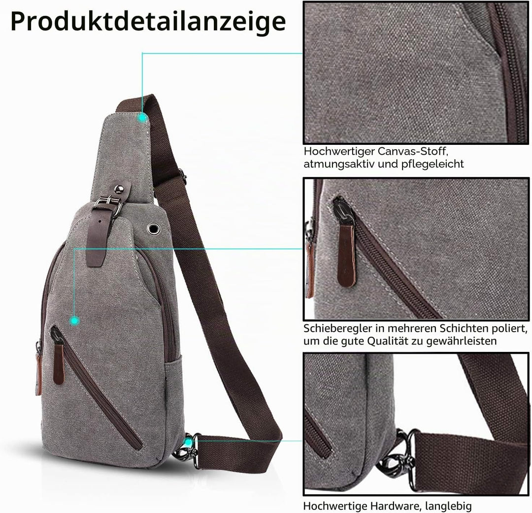 FANDARE Vintage Umhängetasche Sling Bag Schule Reisen Männer Frauen Messenger Rucksäcke Brustbeutel