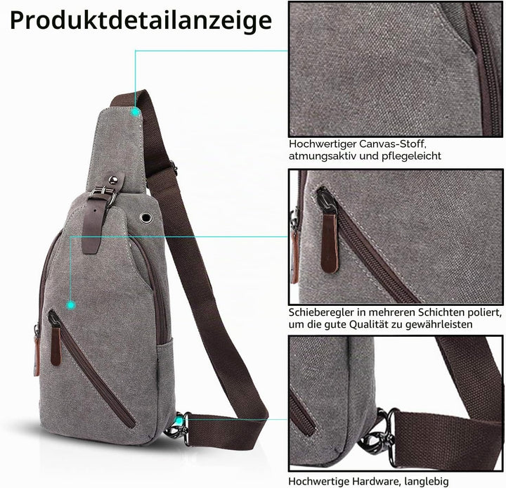 FANDARE Vintage Umhängetasche Sling Bag Schule Reisen Männer Frauen Messenger Rucksäcke Brustbeutel