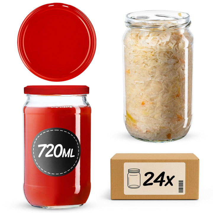 KADAX Einmachglaeser 720ml 24er Set TO82 Rot | Sturzglaeser Schraubdeckel | Marmelade Honig Konserve