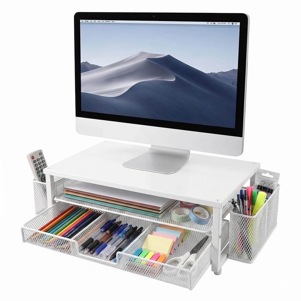 CEWROM Monitorständer mit Schublade, 2-Stufiger Computer Monitor Erhöhung mit Schublade, Schreibtisc