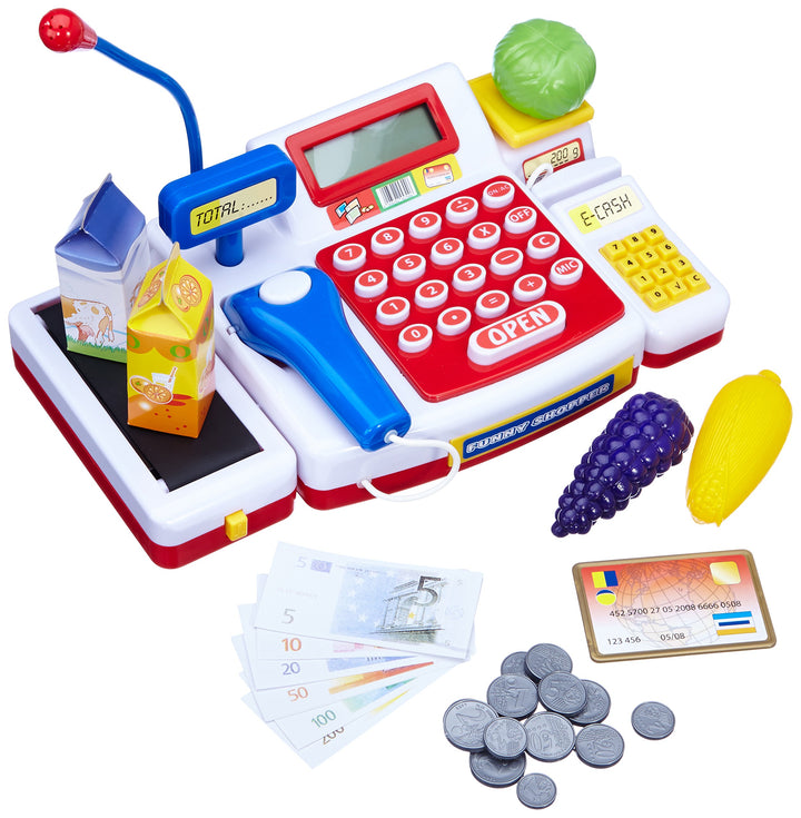 Simba 104525700 - Supermarktkasse mit Scanner Kinderspiel, Bunt, Supermarktkasse