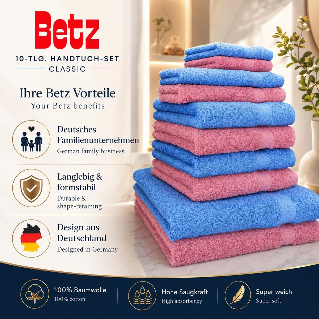 Betz 10-TLG. Handtuch-Set Classic 100% Baumwolle 2 Duschtücher 4 Handtücher 2 Gästetücher 2 Seiftüch