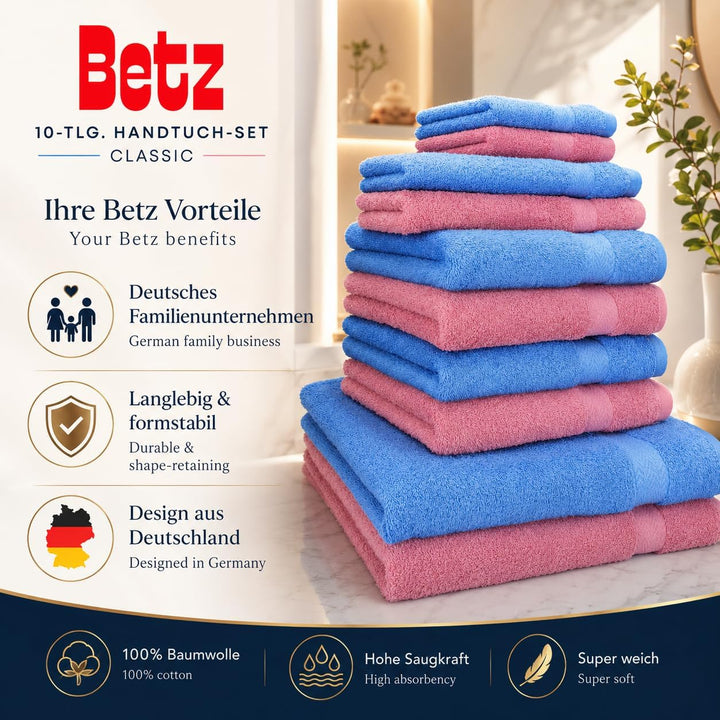 Betz 10-TLG. Handtuch-Set Classic 100% Baumwolle 2 Duschtücher 4 Handtücher 2 Gästetücher 2 Seiftüch