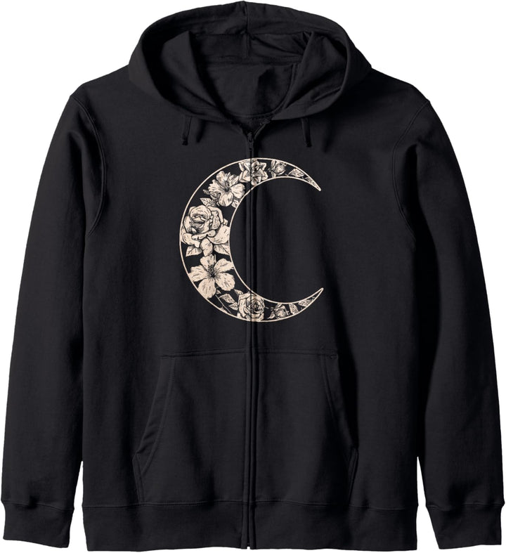 Trendy Floral Moon Outline Kapuzenjacke