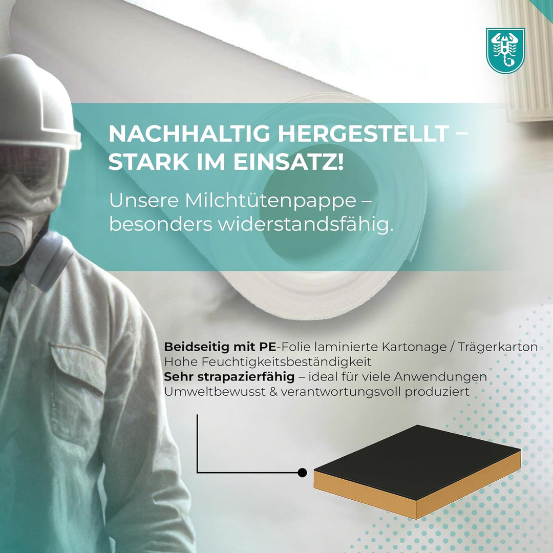 Milchtütenpapier Abdeckpappe Pappe Milchkarton 220 g/m² hochwertig ca. 0,95 m Br. weiss 55 m²