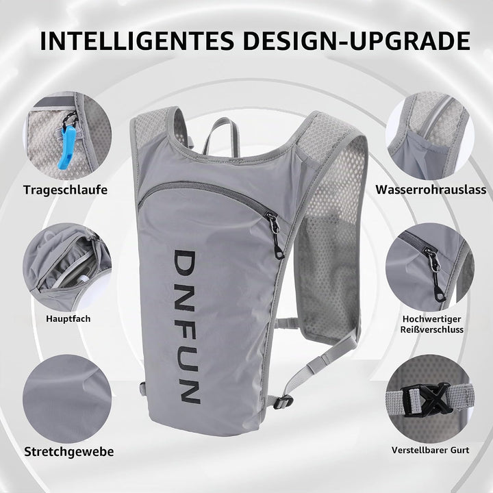DNFUN Laufweste Damen Herren,verstellbare Trinkweste mit 1.5L Trinkflasche,5L Running Vest Trinkruck