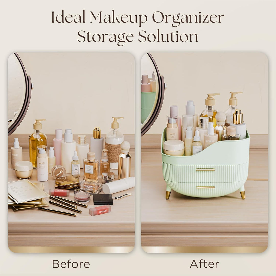 VG VISIONGOOD Make Up Organizer mit 2 Schubladen, Grosse Anti-Rutsch Schminktisch Organizer, Kosmeti
