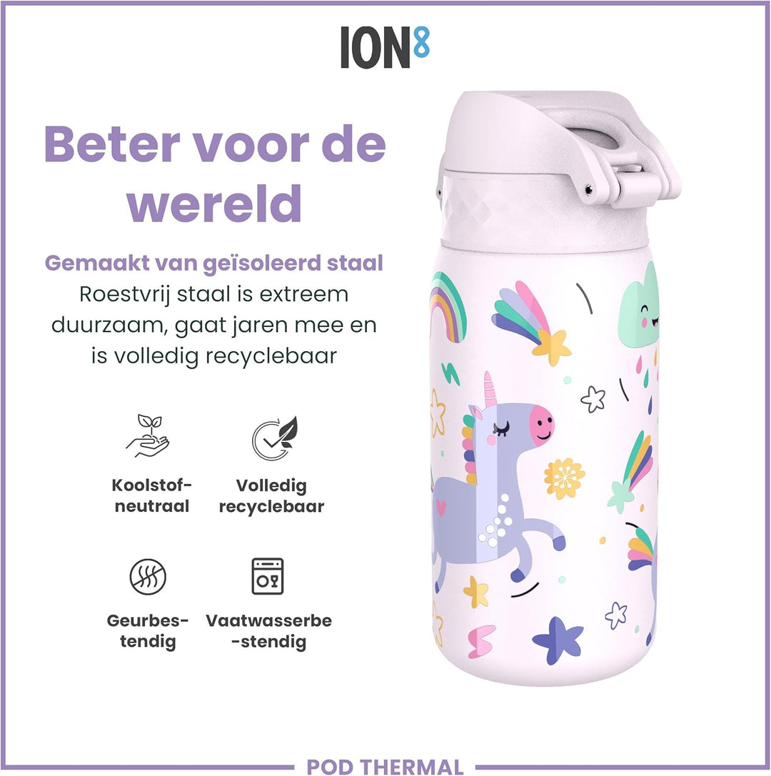 ion8 Isolierte Edelstahl-Trinkflasche, 320 ml, Auslaufsicher, Einhandöffnung, Sichere Verriegelung,