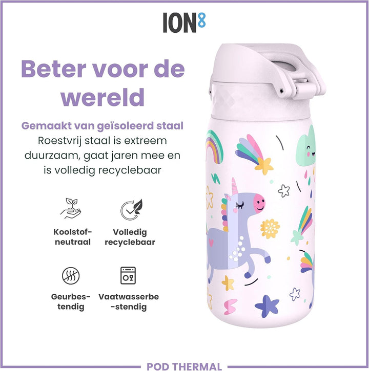 ion8 Isolierte Edelstahl-Trinkflasche, 320 ml, Auslaufsicher, Einhandöffnung, Sichere Verriegelung,