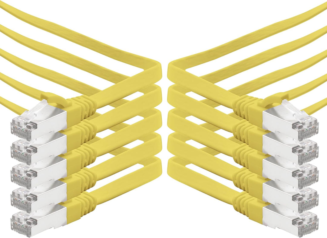 5m - gelb - 10 Stück CAT.7 Gigabit Ethernet LAN Flachband Flachbandkabel (RJ45) Netzwerkkabel Rohkab