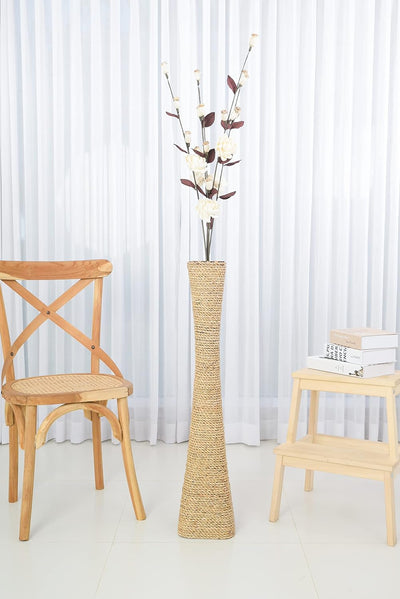 Leewadee Bodenvase für Dekozweige hohe Standvase Design Holzvase, Wasserhyazinthe, 90 cm, Natur 90 c