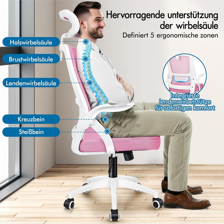 ALFORDSON Bürostuhl, Sessel mit Kopfstütze, Computer-Schreibtischstuhl mit Lordosenstütze, Drehstuhl