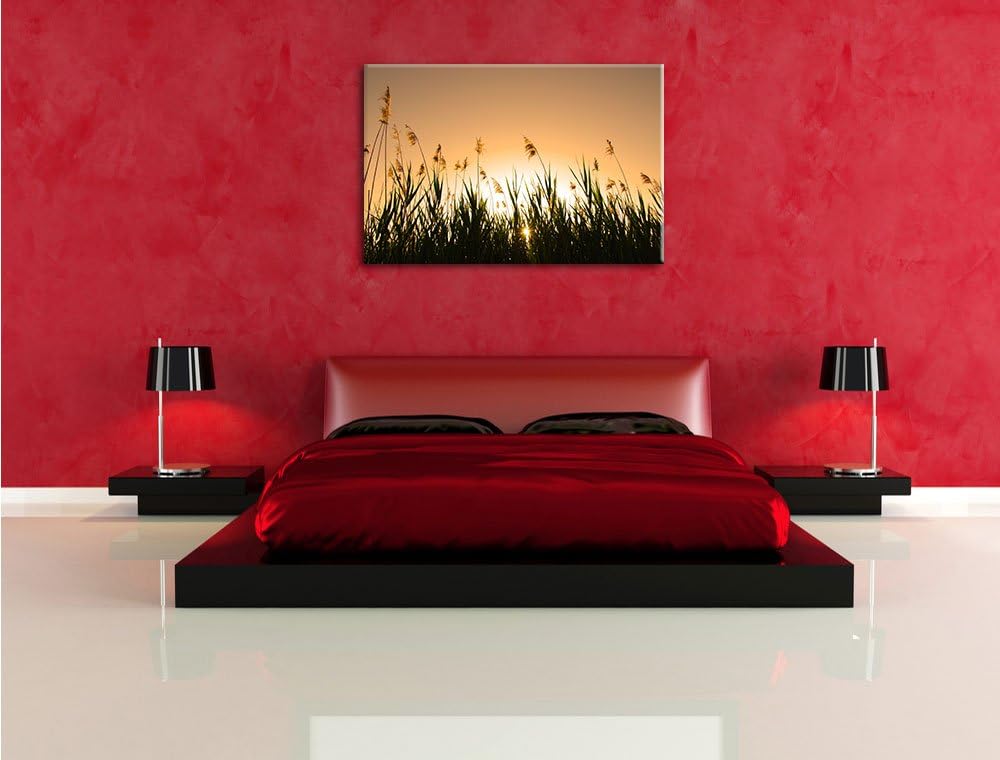 Schilfufer bei Dämmerung, Format: 100x70 auf Leinwand, XXL riesige Bilder fertig gerahmt mit Keilrah