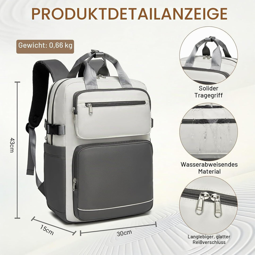 KONO Rucksack Damen 15,6 Zoll Laptop Rucksack, Grosse Wasserdicht Schulrucksack mit Flaschenfach, 2