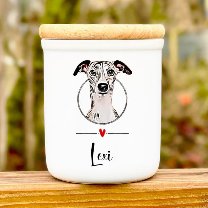 Cadouri Keramik Leckerli-Dose WHIPPET (Cartoon) - personalisiert - mit Name deines Hundes┊Snackdose