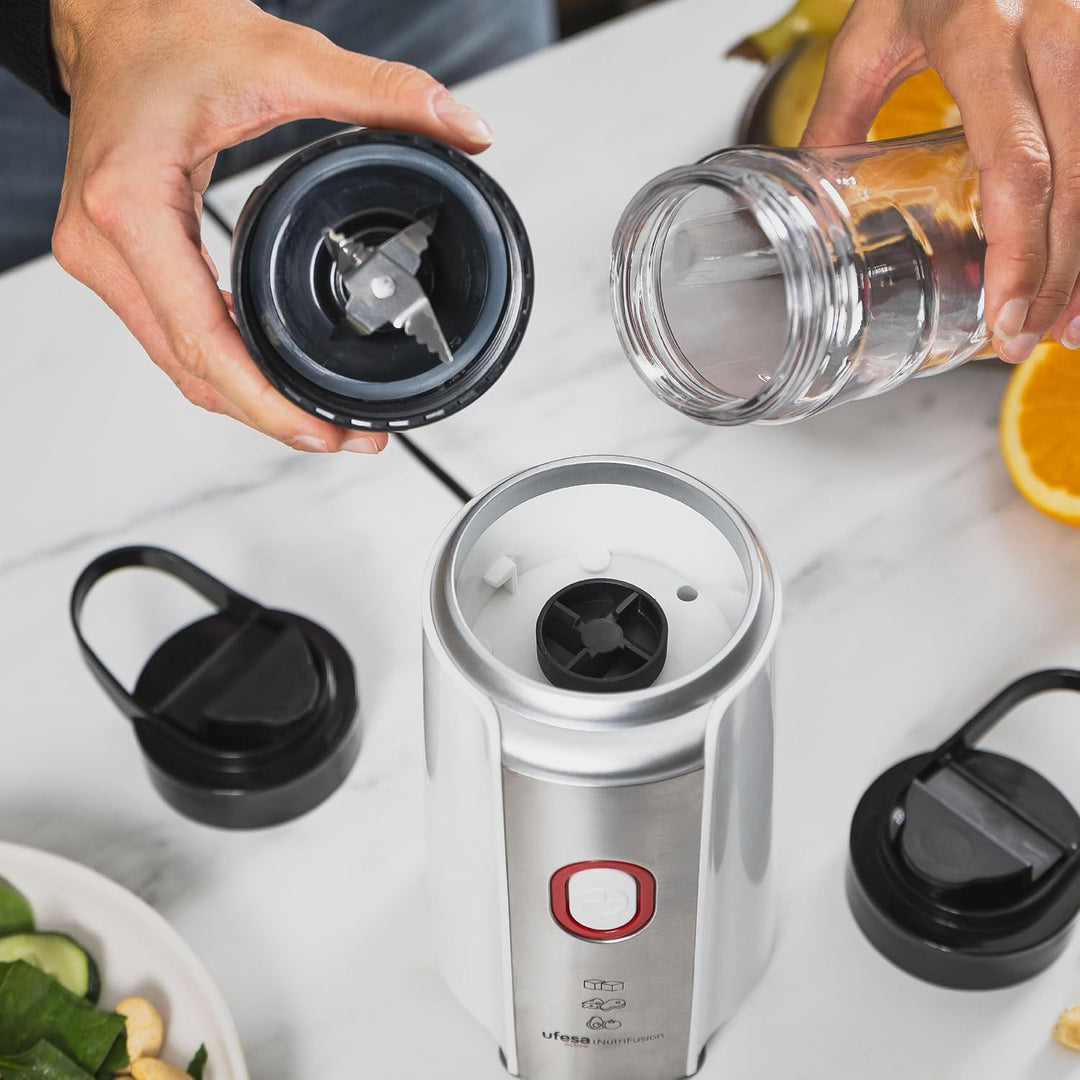 Ufesa Nutrifusion Tragbarer Personal Blender mit 500 W Leistung, 4 Edelstahlklingen, geeignet zum Ze