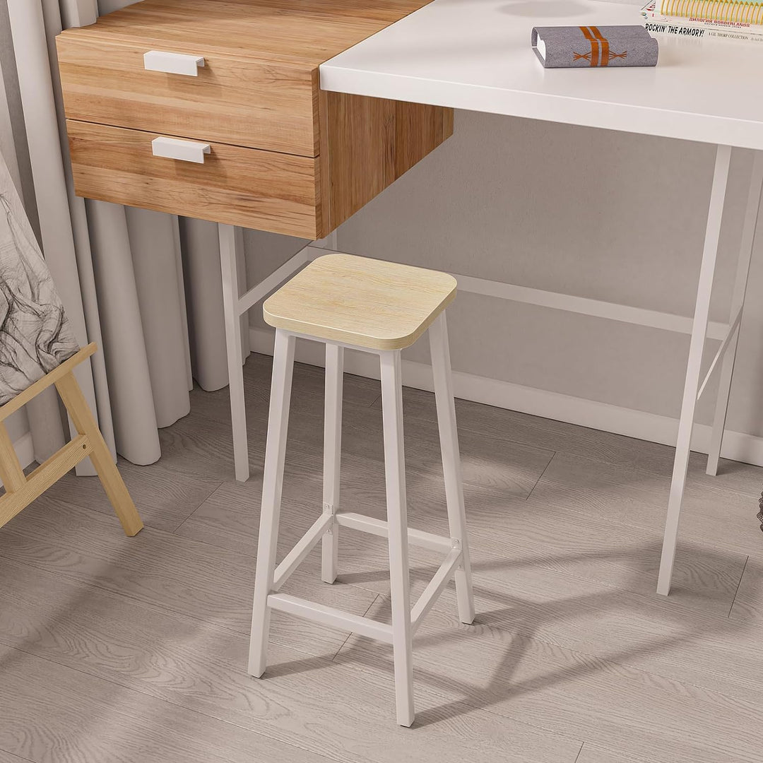 YMYNY 2er Set Barstühle, Küchenstühle, Barhocker, Holzoptik mit Metallrahmen, Industriestil, 28 x 29