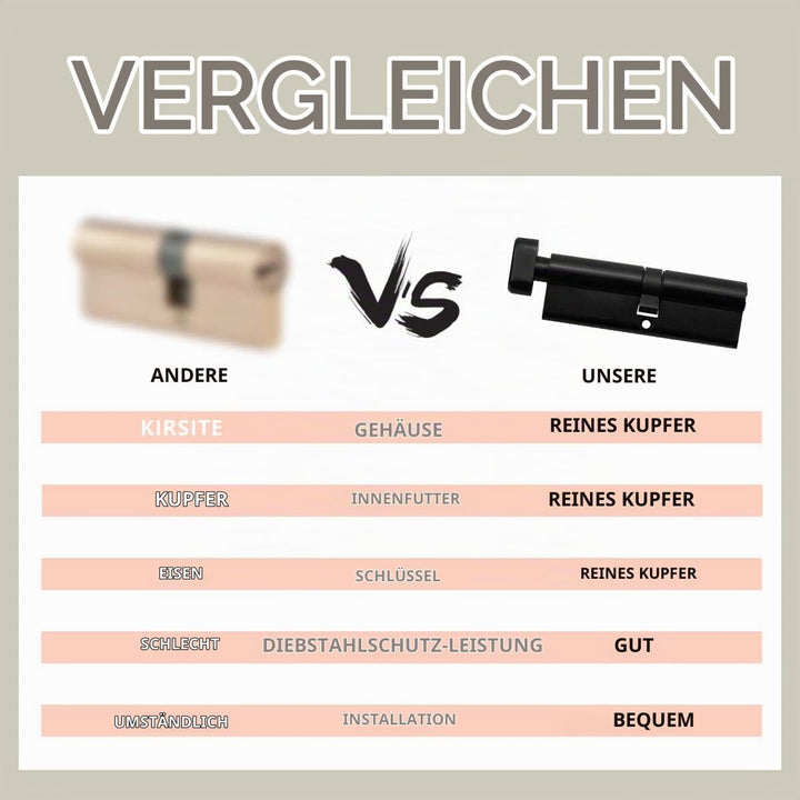 Bwintech 1 Stück 45/50Tmm Euro Messingzylinder, 95mm Knauf/Schlüssel zylinderschloss mit 5 horizonta