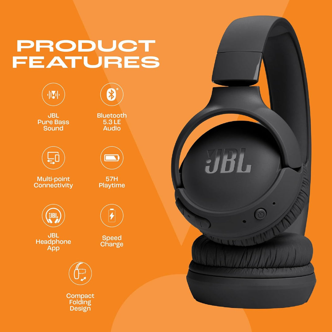 JBL Tune 520BT Bluetooth Kopfhörer Kabellos Over-Ear – JBL Pure Bass Sound, 57 Stunden Akku, Schnell