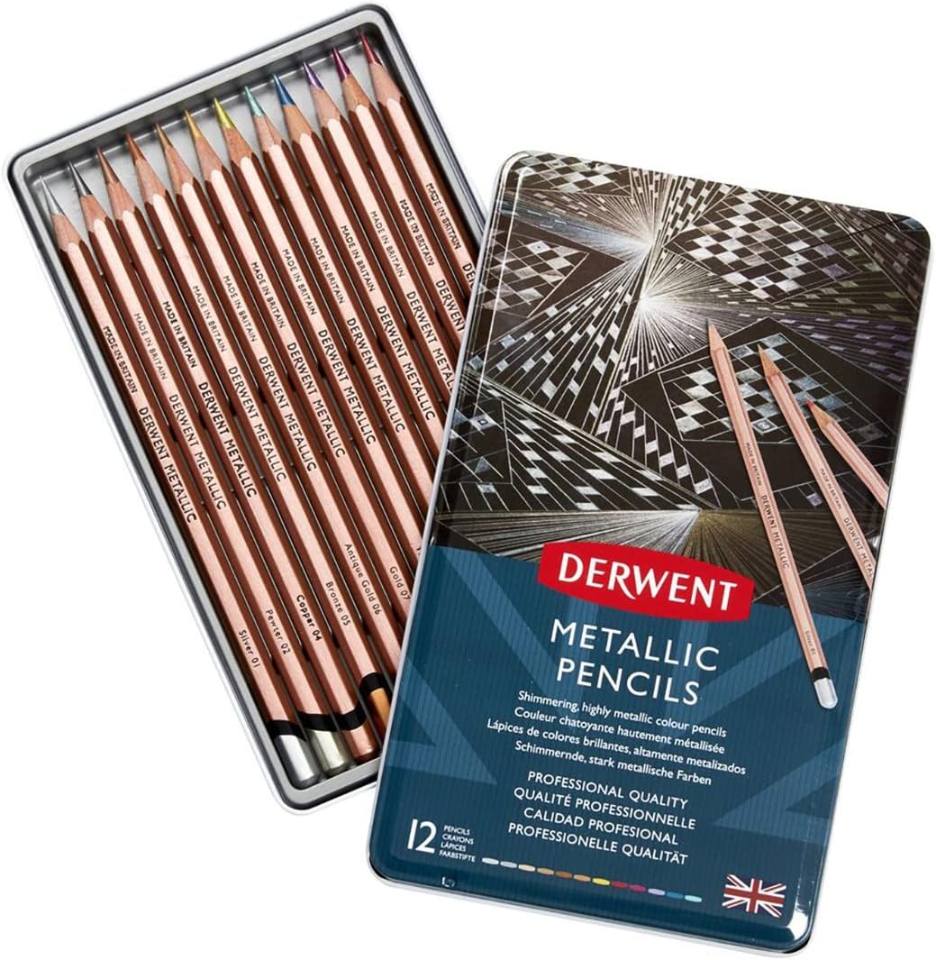 Derwent Metallic Buntstifte, Zeichnen & Schreiben, 12er-Set, Professionelle Qualität, 2305599 12 Far