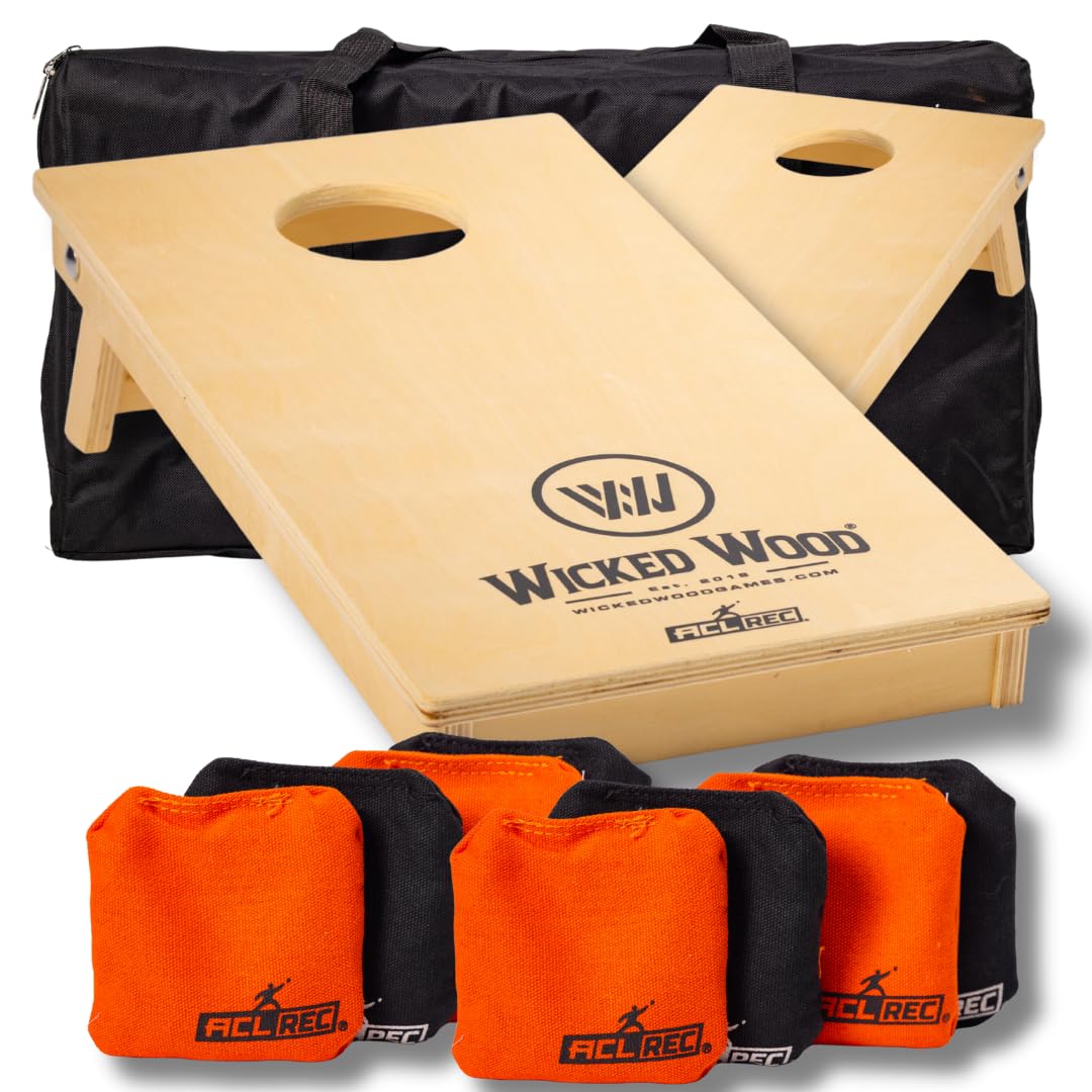 Cornhole Set Mini - Wicked Wood - 60x30cm - Inklusive Säckchen und Tragetasche Rot/Schwarz, Rot/Schw