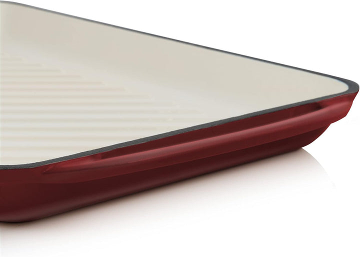 Mahlzeit Gusseisen-Grillplatte Emailliert | Dark Cherry | 39,5 x 22 x 3,5 cm | Grill Platte Gusseise