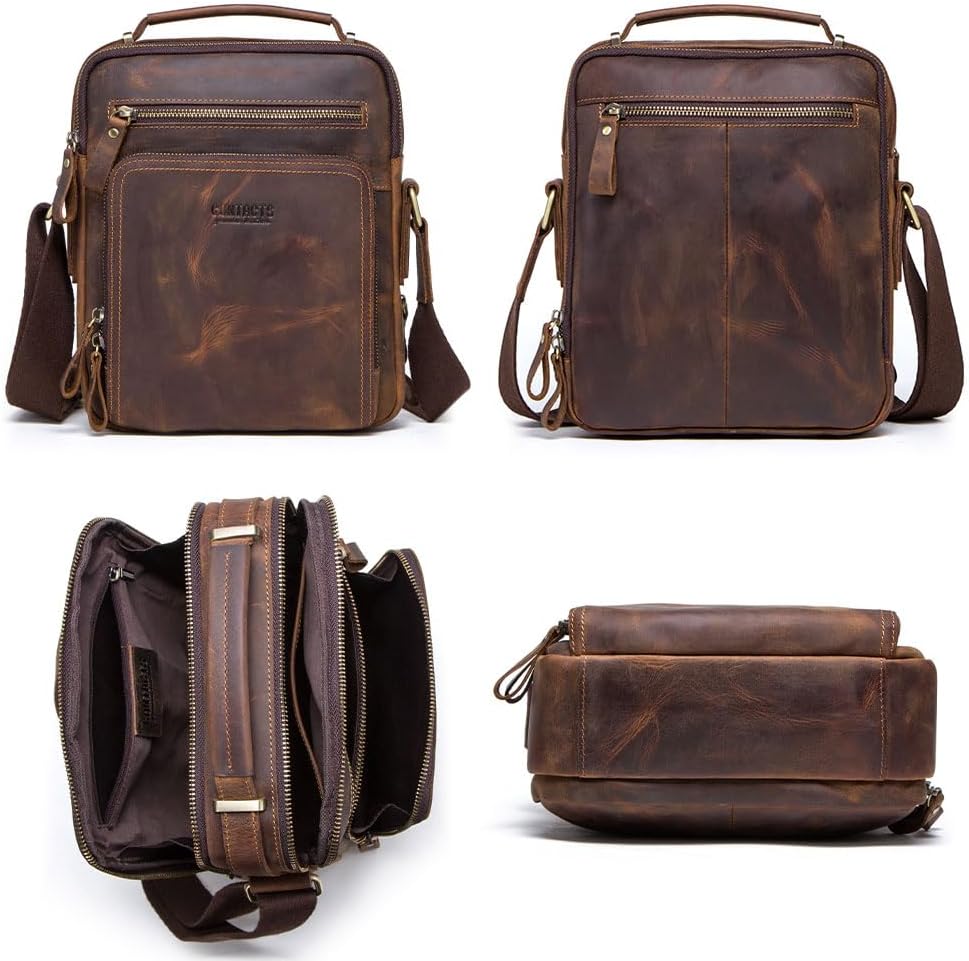 Contacts Echtes Leder Herren Laptop Mini Tab Messenger Crossbody Bag Tasche Handtasche Braun Kaffee,